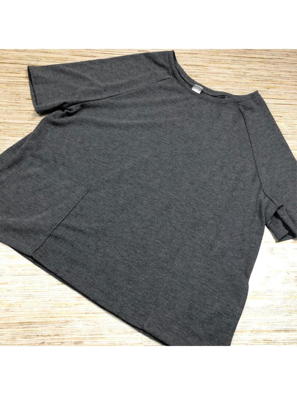 3304 GO Couture Womens Blouse Gray Heathered Short Sleeve Boat Neck Stretch L